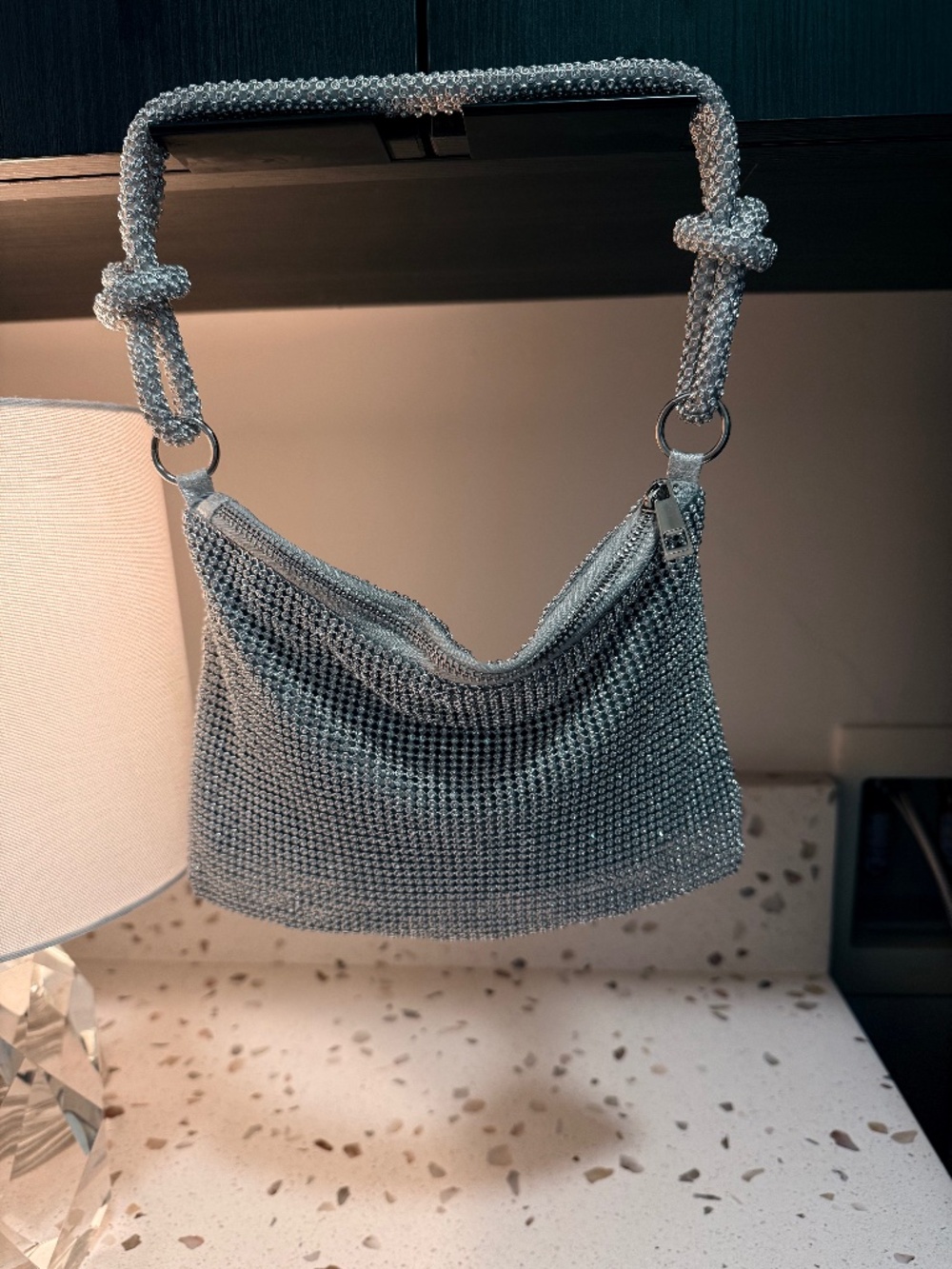 Silver rhinestone evening bag
